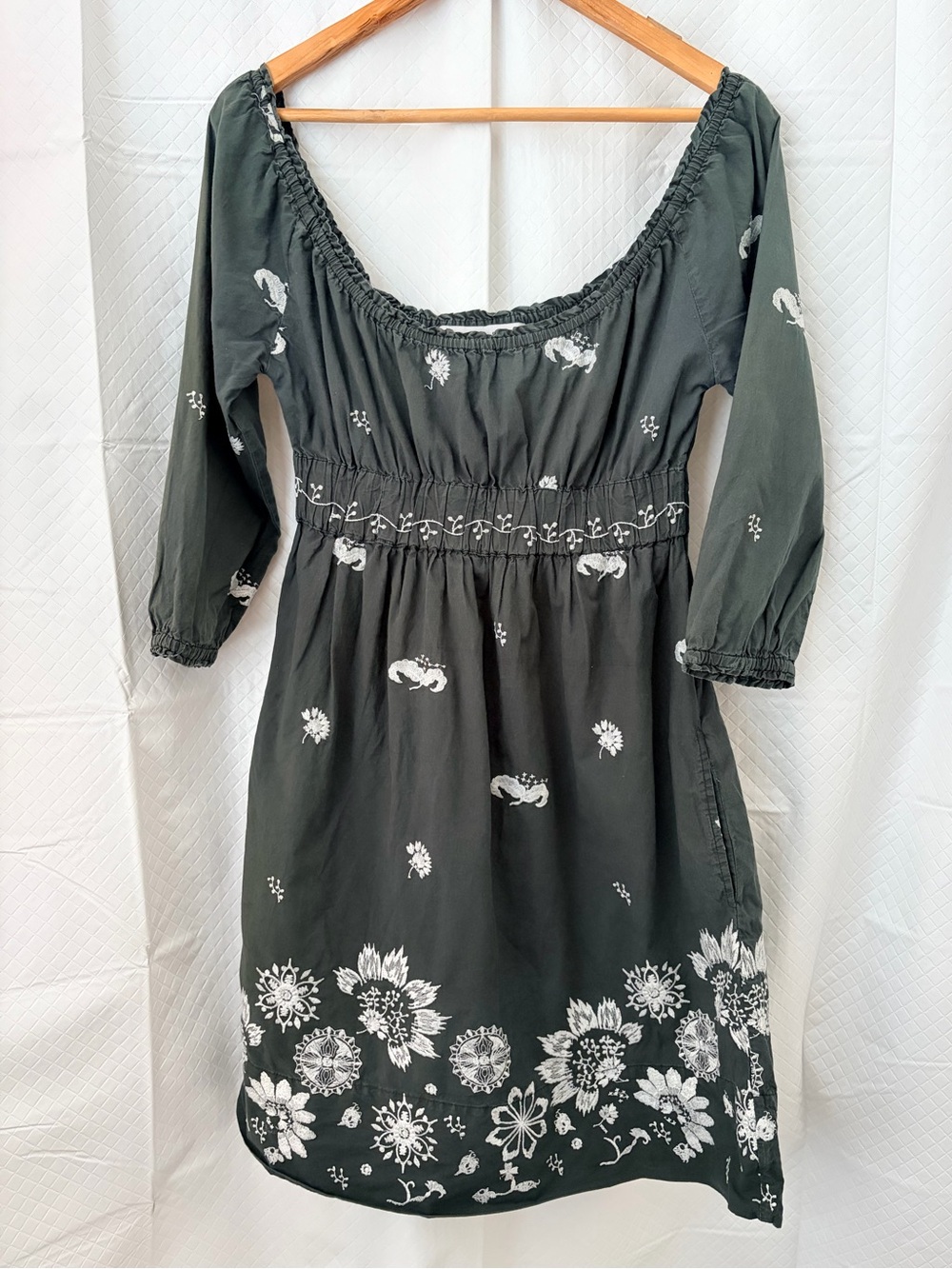 Gretchen Scott Designs Dark Green Floral Midi Dress
